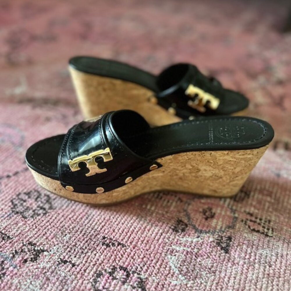 Tory Burch Black Leather Platform Espadrilles - Sz 7